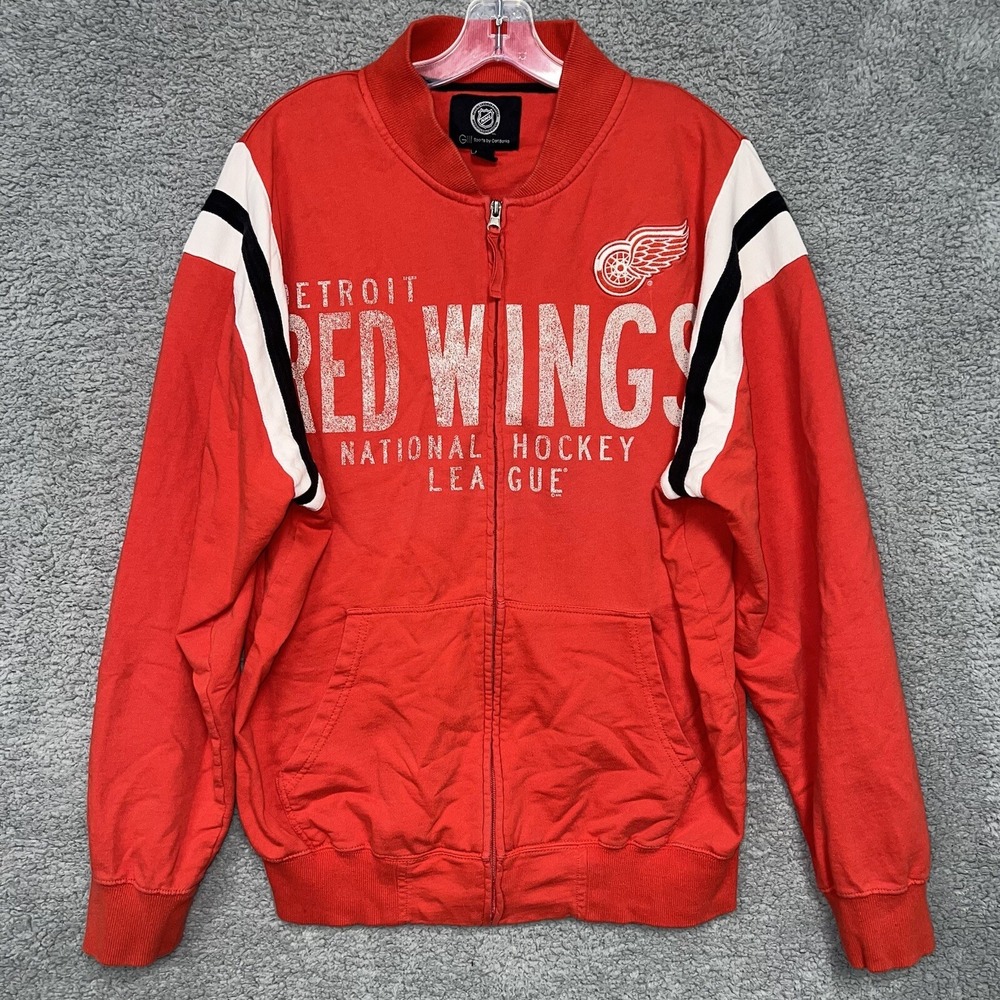VTG G-III Sport By Carl Banks Jacket Sz L Red Detroit Redwings Zip Up Distressed